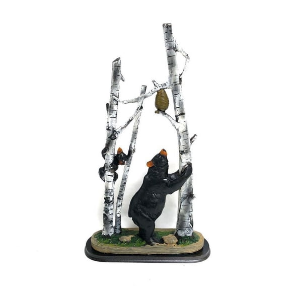 Bear Looking For Honey Comb Between Two Birch Trees Figurine