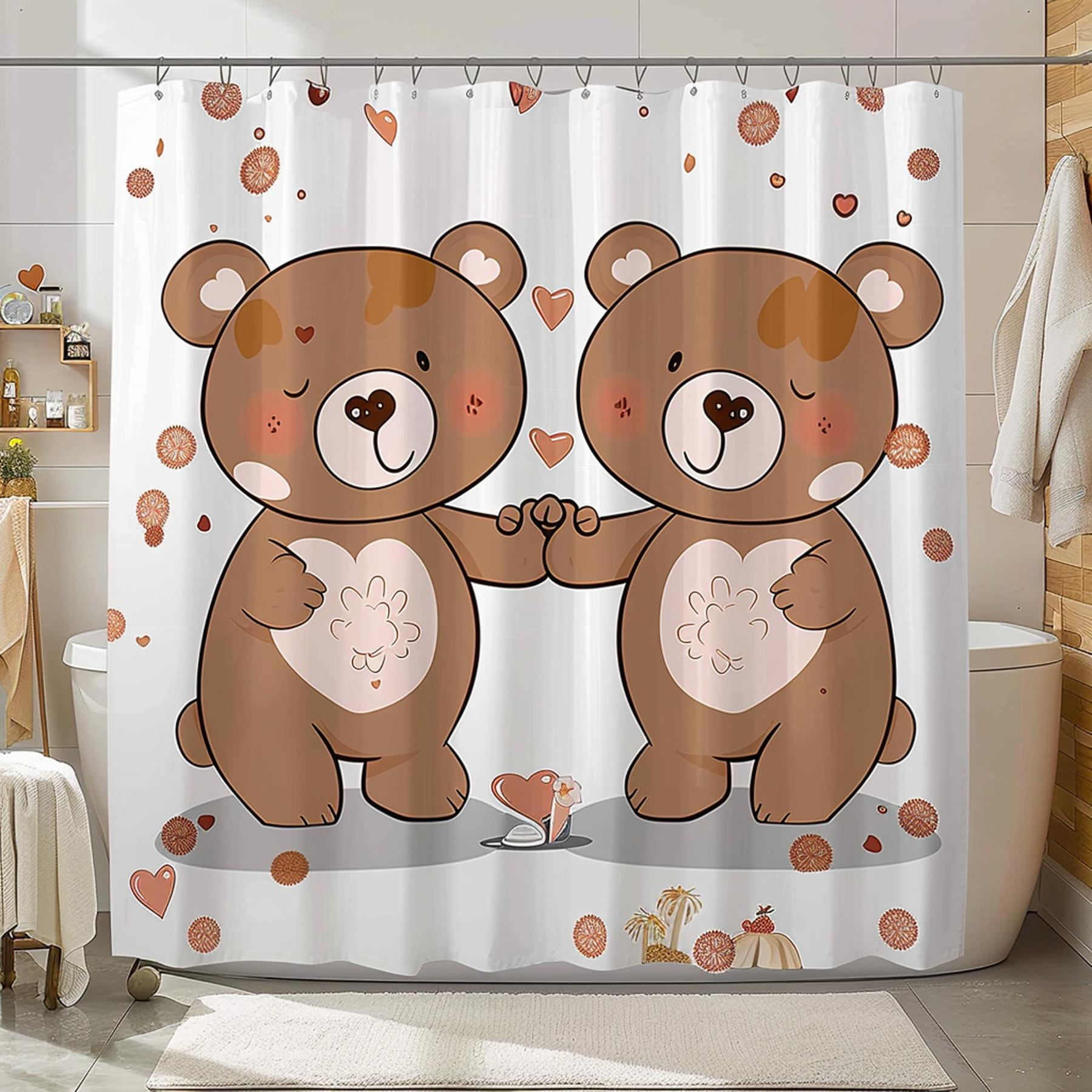 Bear Love Valentine's Day Bathroom Shower Curtain Cute Cartoon Bears ...