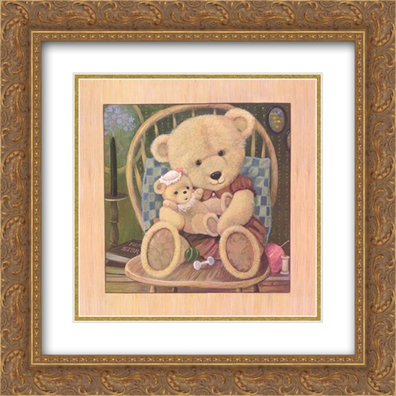 Bear Lullaby 2x Matted 13x13 Gold Ornate Framed Art Print by Ruane Manning