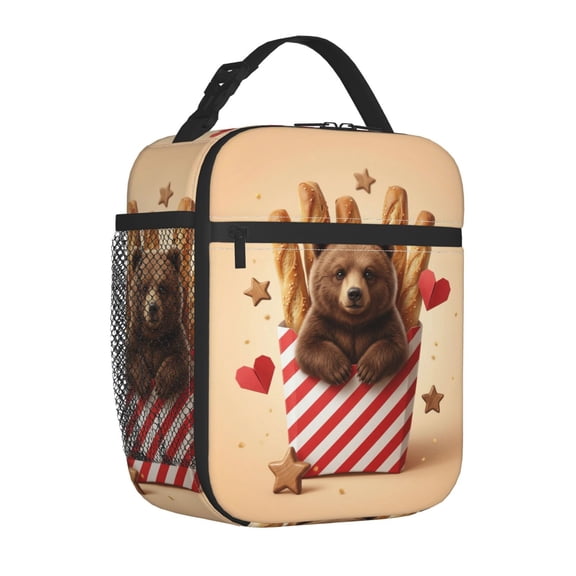 Bear Lunch Bag, Vibrant Pop Art Bear Patterned Insulated Meal Tote, Reusable Padded Thermal Bento Container, Unique Animal Track Carrier For Commuter