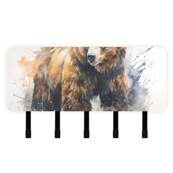 Bear Mail Holder Organizer Wall Mount with Shelf Key Holder Key Rack with 5 Key Hooks for Wall Decorative