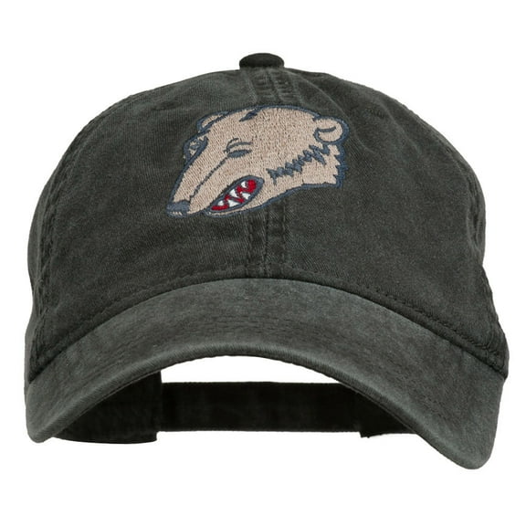 Bear Mascot Embroidered Washed Cap - Black OSFM