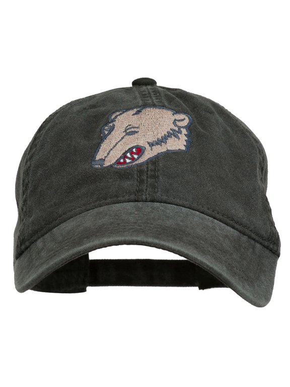 Bear Mascot Embroidered Washed Cap - Black OSFM