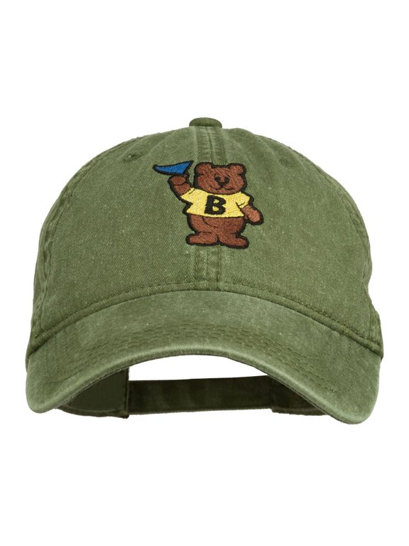 Bear Mascot Embroidered Washed Cap - Olive Green OSFM