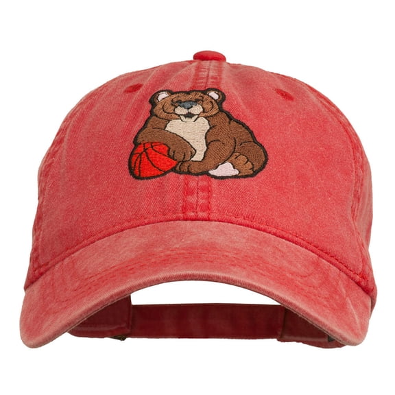 Bear Mascot Embroidered Washed Cap - Red OSFM