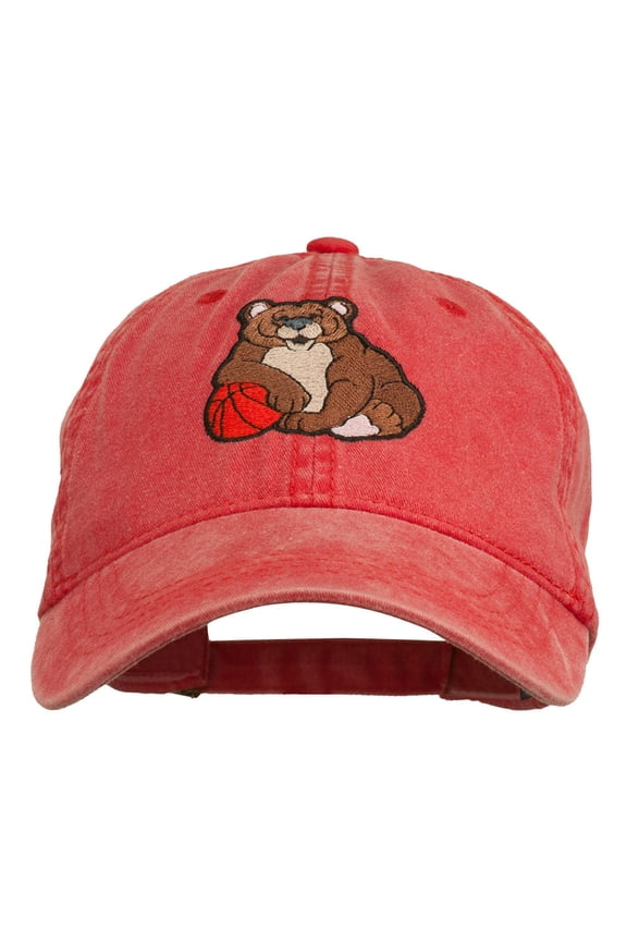 Bear Mascot Embroidered Washed Cap - Red OSFM