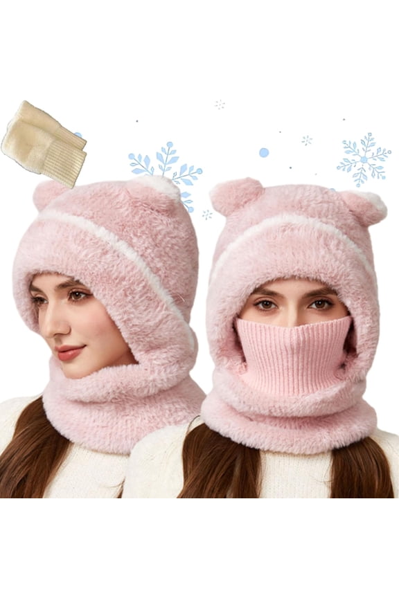 Bear Mask Cap, Lil Bear Hat & Ski Mask, Bears Cap Balaclava, Hood Windproof Furry Mask with Bear Ears for Women (Pink-adult)