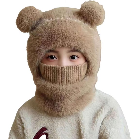 Bear Mask Hat, Love My Bear Hat & Ski Mask, 3 in 1 Plush Balaclava Ski Mask for Women & Men, Cute Winter Face Mask with Bear Ears, Windproof Hooded Scarf Hat
