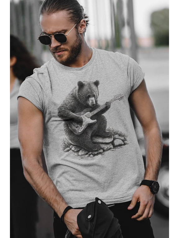 Bear Men's Graphic Tee Bear Guitar Bear Playing Guitar Men's Bear Music Musician T-Shirt