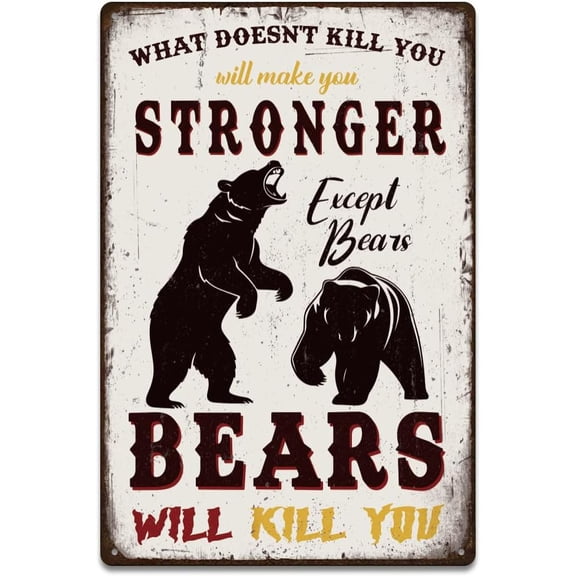 Bear Metal Signs Funny Quotes Tin Signs What Doesn't Kill You Will Make You Stronger Except Bears Wall Plaques Iron Poster