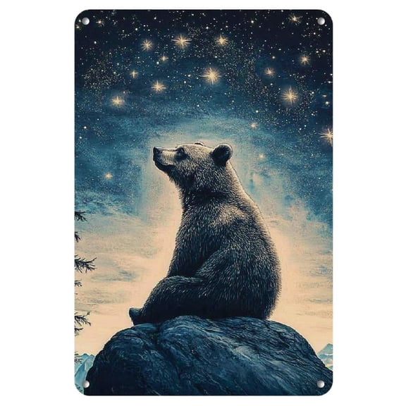 Bear Metal Tin Sign under the Starry-8X12 Inches, Easy Wall Art, Suitable Home, Bar, Garage, Etc.-Durable Iron Structure, Room Decoration