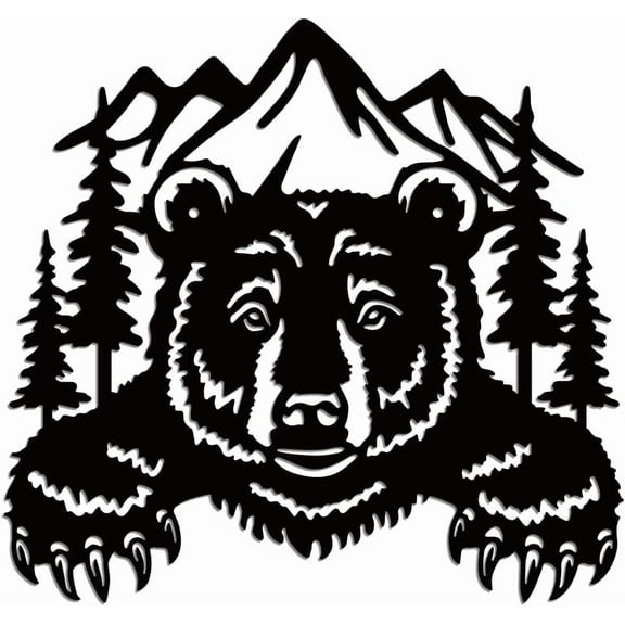 Bear Metal Wall Art Decor Wildlife Rustic Cabin Hunting Silhouette Sculpture Wall Decor Mountain Forest Bear Metal Ornament Hanging Sign for Home Living Room Garden Outdoor 11.8x11.1 Inch