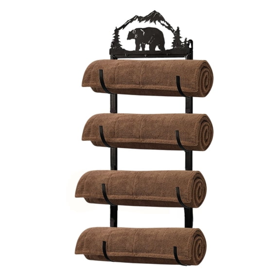 Bear Metal Wall Mounted Towel Roll Rack Storage Organizer Cabin Lodge Decor Gift