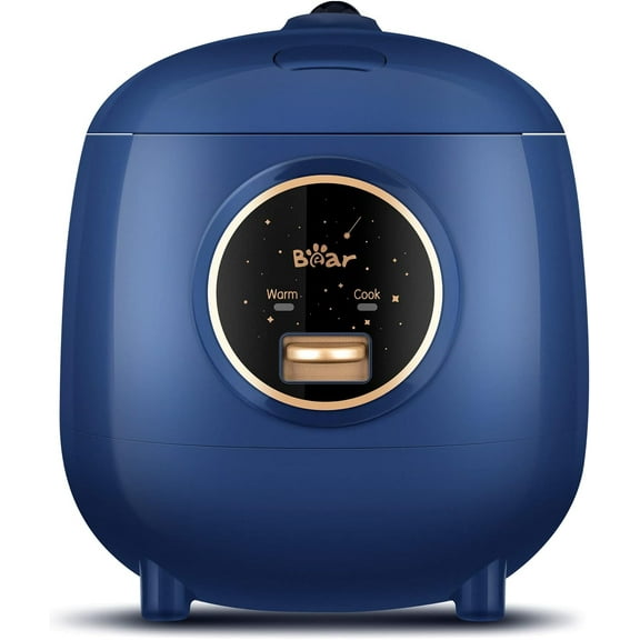 Bear Mini Rice Cooker 2 Cups Uncooked, 1.2L Portable Non-Stick Small Travel Cooker, BPA Free, One Button to Cook and Keep Warm Function, Blue
