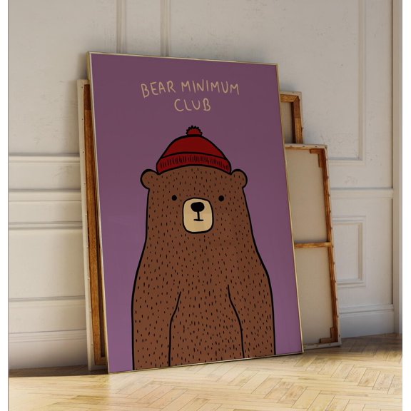 Bear Minimum Club Wall Art Print, Playful Minimalist Bear Illustration And Trendy Home Decor
