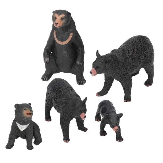 Bear Model Toys, Black Bear Family Figure 5pcs Plastic Gift Wild Animals Delicate Workmanship For Daily Playing