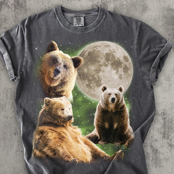 Bear Moon Graphic T Shirt Retro Grizzly Bears Tee Weird Shirts Silly ...