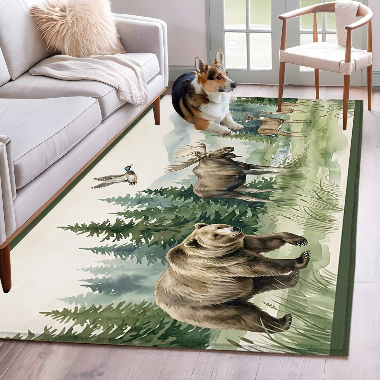 Bear Moose 2.7'x5' Rug for Office Desk Chair Area Small Bedroom, Brown ...