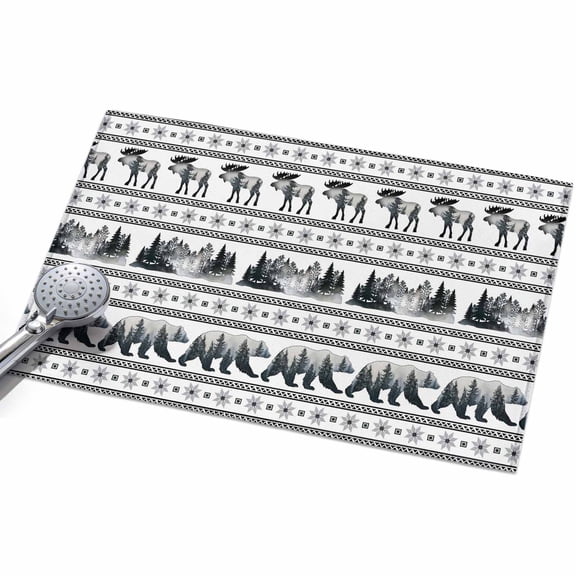 Bear Moose Area Rugs 2x3ft Country Vintage Gray Forest Pine Tree Abstract Stripe Plaid Floor Rug Non Slip Low Pile Ultra Soft Throw Carpet for Entryway Indoor Entrance Kitchen Bathroom