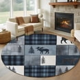 thumbnail image 1 of Bear Moose Round Rugs for Living Room 6ft Blue Retro Forest Wild Animal Buffalo Plaid Patchwork Non Slip Circle Rug Washable Low-Profile Indoor Carpet for Bedroom, Dining Room, Bathroom, 1 of 9