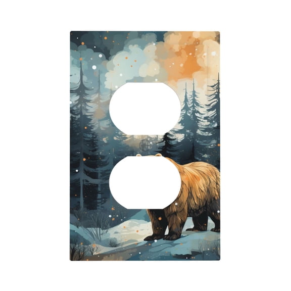 Bear Moose Rustic Wood Duplex Wall Plate 1 Gang Decorative Electrical Outlet Light Switch Cover Switchplate