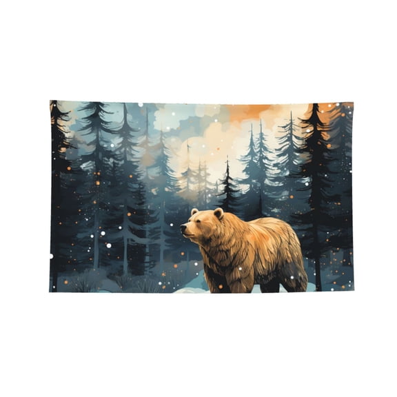 Bear Moose Rustic Wood Four Hole Decorated Banner Flag for Garden Yard Home Decoration Indoor Outdoor 3x5 Ft