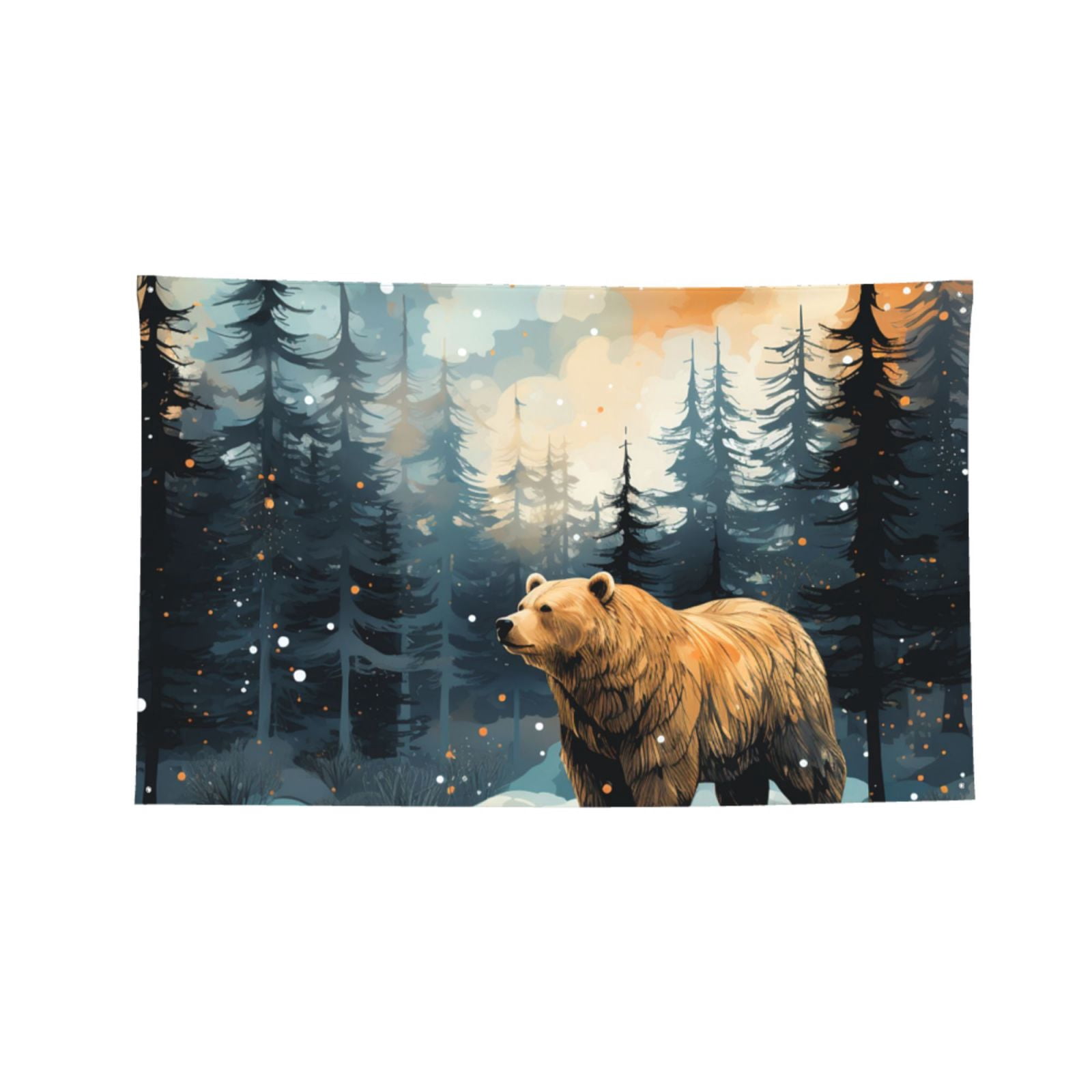 Bear Moose Rustic Wood Four Hole Decorated Banner Flag for Garden Yard Home Decoration Indoor Outdoor 4x6 Ft