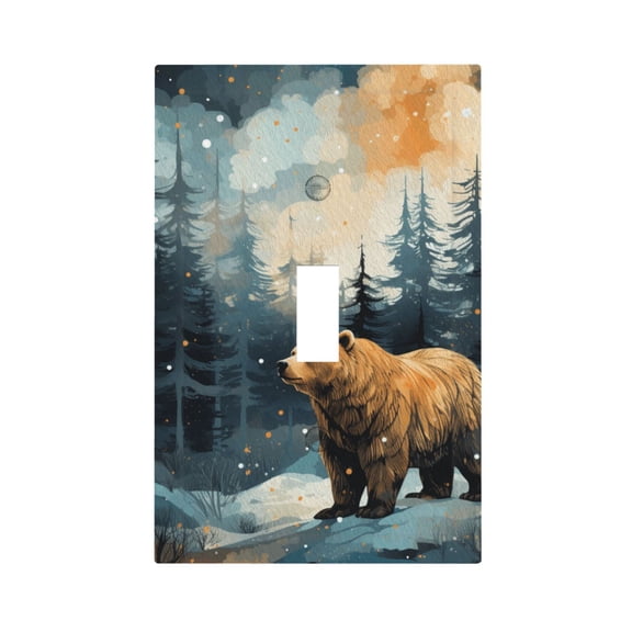 Bear Moose Rustic Wood Light Switch Cover Decorator Single Toggle Wall Plate 1-Gang Receptacle Outlet Decor