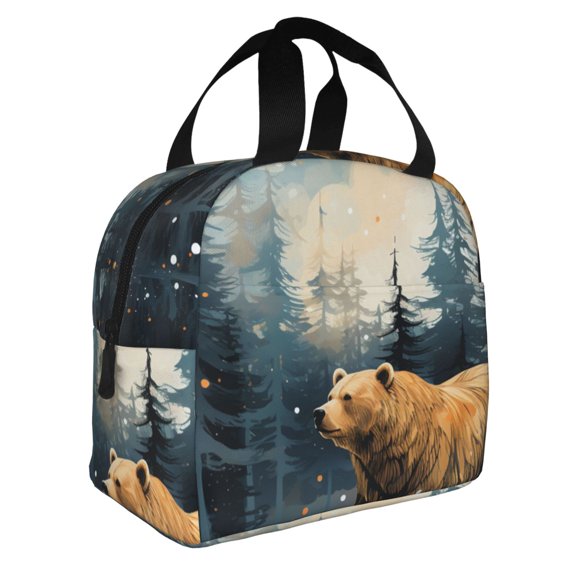 Bear Moose Rustic Wood Reusable Lunch Bag Insulated Meal Tote Box Thermal Cooler Handbag Food Container For Work Travel Picnic