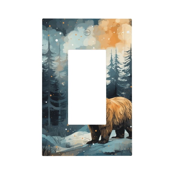 Bear Moose Rustic Wood Single Gang Wall Plate 1 Gang Decorative Electrical Outlet Light Switch Cover Switchplate