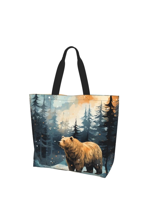 Bear Moose Rustic Wood Women Reusable Bag Large Shoulder Handbag Top Handle Purse Tote