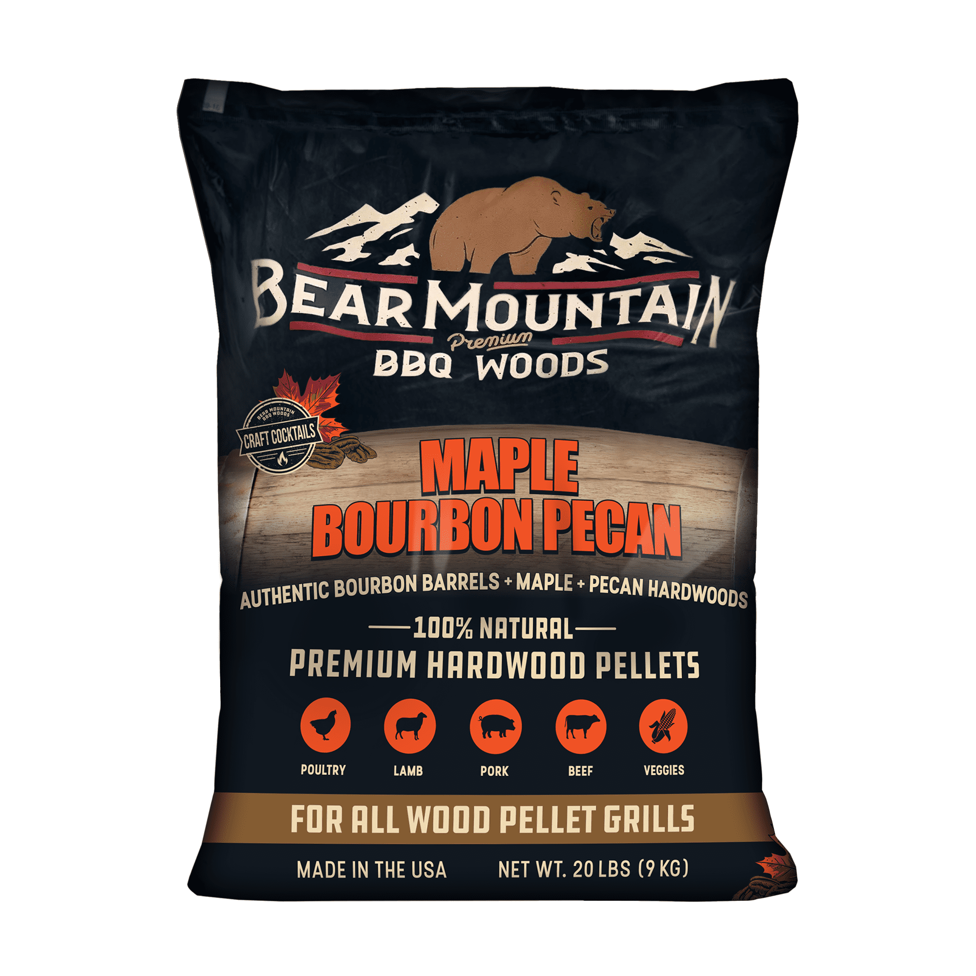 Bear Mountain Maple Bourbon Pecan Premium BBQ Wood Pellets, 20 lbs