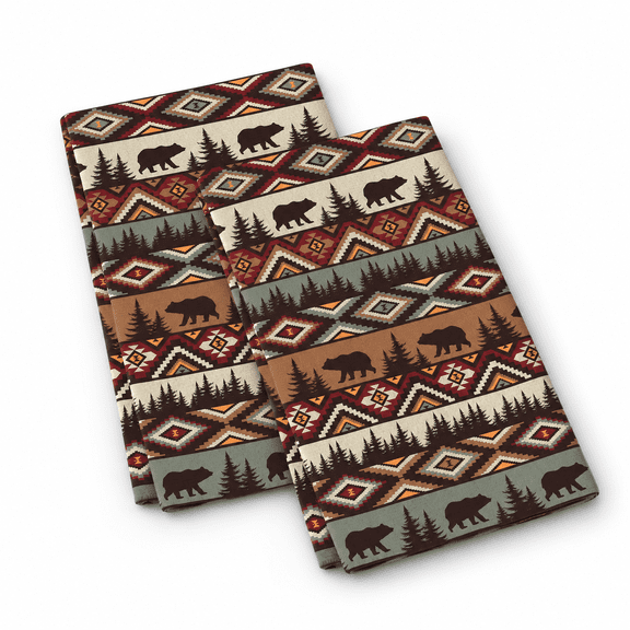 Bear Mountain 16"x24" Cotton Polyester Kitchen Towels, Set of 2
