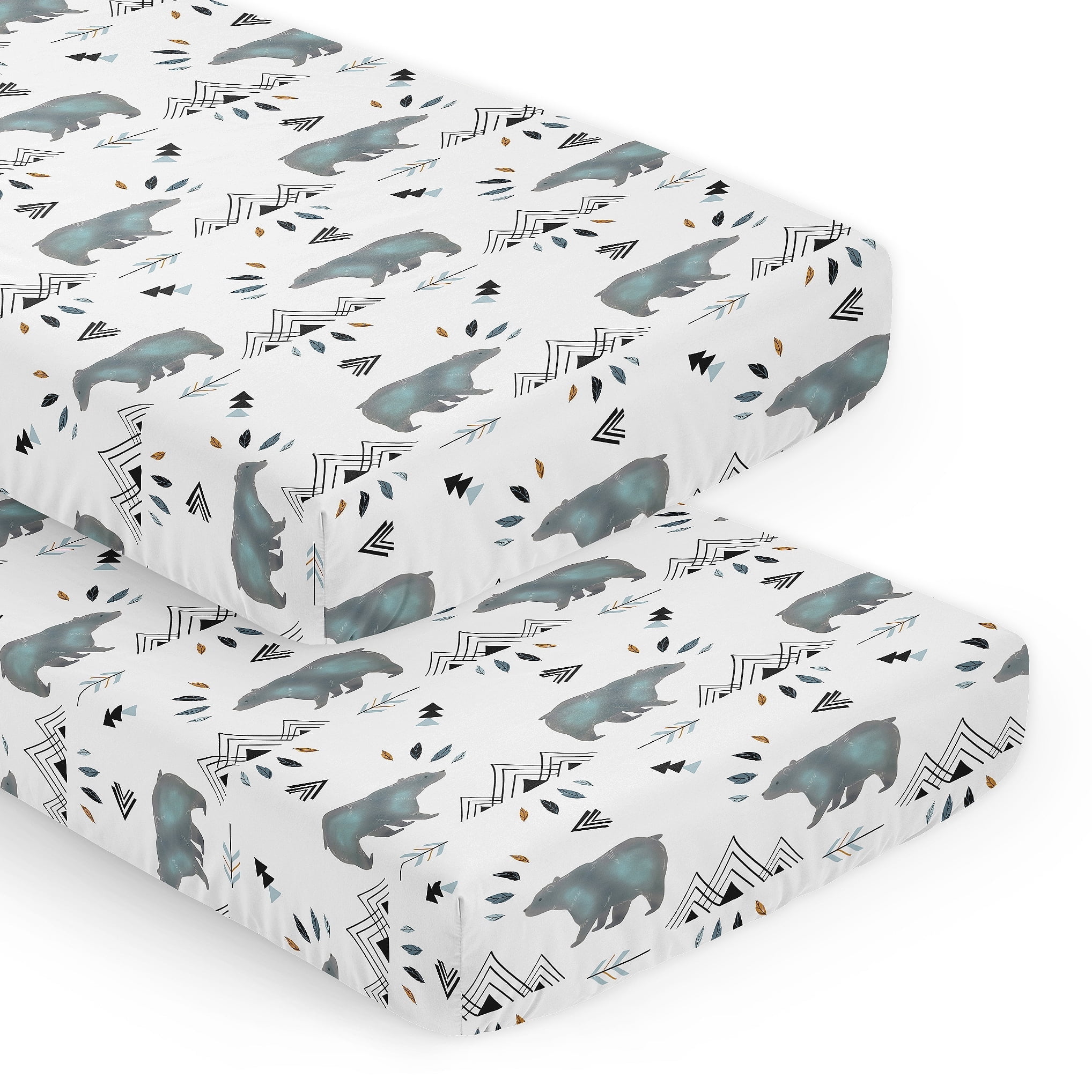 Sweet Jojo Designs Bear Mountain Blue and Black Fitted Crib Sheets 2 Piece Set