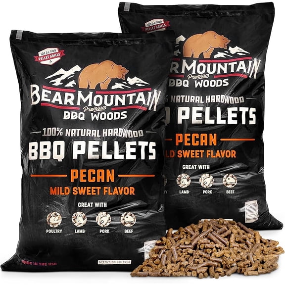 2-PACK Pecan BBQ Wood Pellets for Smoker and Grill, 20 lb Bag - All-Natural Hardwood for Outdoor Barbecue Smoking and Grilling with Mild Sweet Smoke Flavor