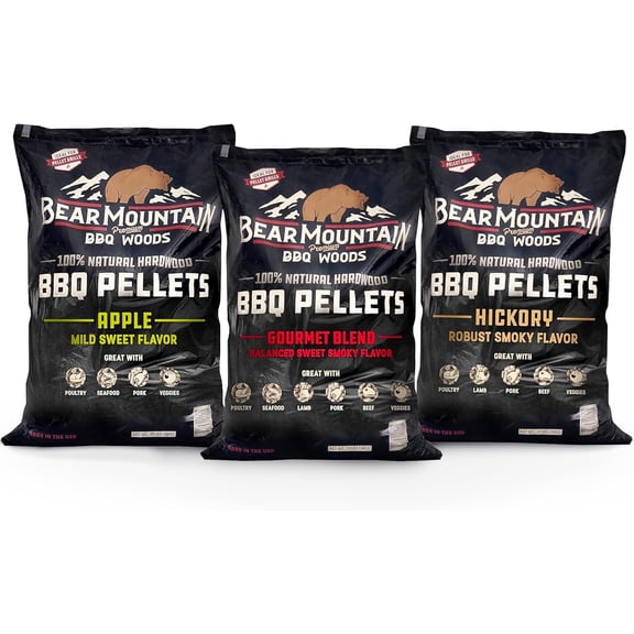 Bear Mountain Apple, Hickory, Gourmet Pellets for Smoker, 20lb Bag, 3-Pack