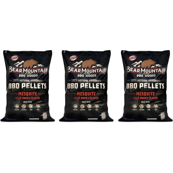 Bear Mountain BBQ FK17 Premium 20 Pounds All Natural Hardwood Mesquite BBQ Hardwood Smoker Pellets for Outdoor Electric Grilling and Smokers 3 Pack
