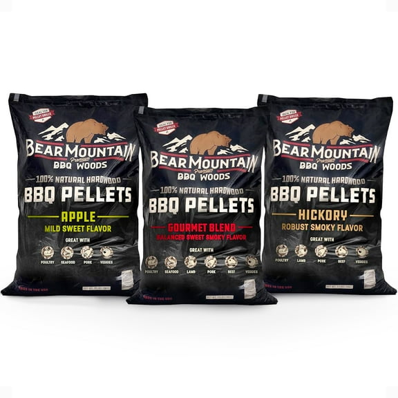 Bear Mountain BBQ Hardwood Gourmet Blend, Hickory, & Apple Smoker Pellets