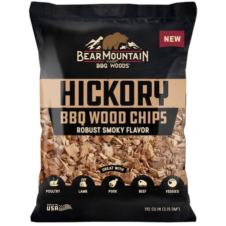 Bear Mountain Hickory BBQ Wood Chips 192 Cu In Bag 100% All-Natural Hardwood