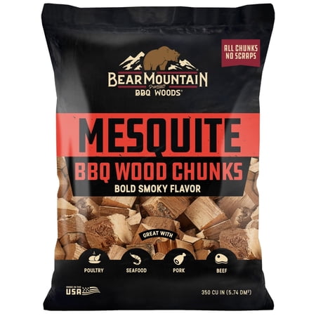 Bear Mountain Mesquite BBQ Wood Chunks, 350 Cu In Bag, 100% All-Natural Hardwood
