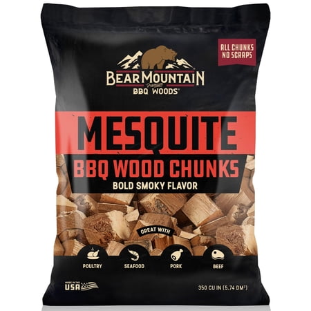 Bear Mountain Premium BBQ Woods Mesquite Wood Smoker Chunks, 350 Cu in, 100% All-Natural Hardwood