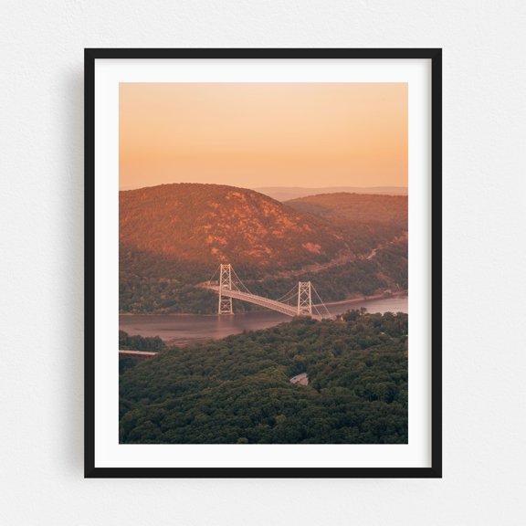 Bear Mountain Bridge from Popolopen Torne 02 - New York Photography Bridge Landscape Nature Sunset Scenic Mountain Travel Poster Black Framed Wall Art Print 6 x 8 inches