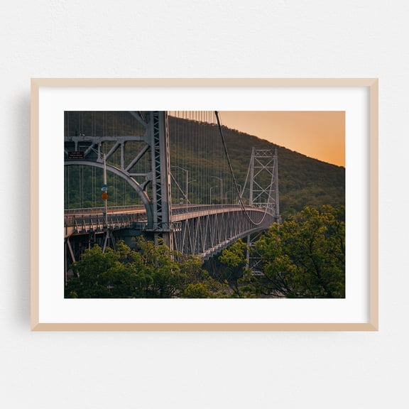 Bear Mountain Bridge Sunset 02 - New York Photography Bridge Landscape Architecture Sunset Scenic Nature Travel Poster Oak Framed Wall Art Print 5 x 7 inches