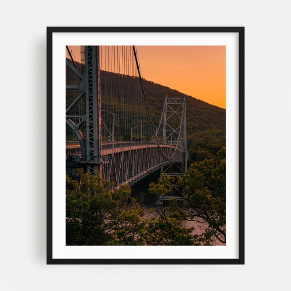 Bear Mountain Bridge Sunset - New York Photography Bridge Sunset Landscape Architecture Nature Scenic Black Framed Wall Art Print 5 x 7 inches