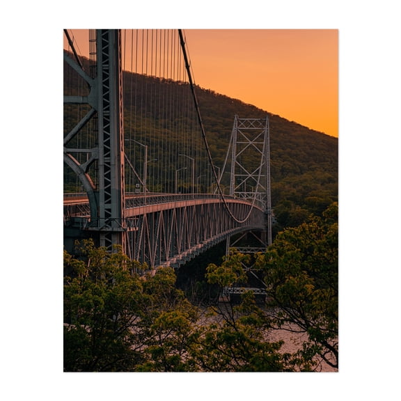 Bear Mountain Bridge Sunset - New York Photography Bridge Sunset Landscape Architecture Nature Scenic Unframed Wall Art Print 6 x 8 inches