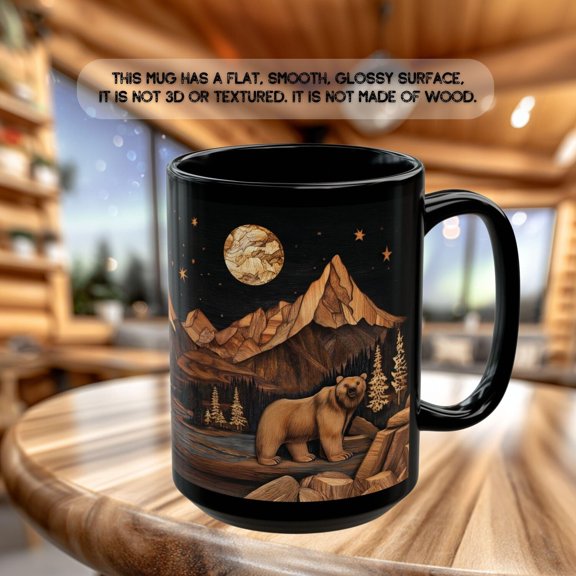 Bear Mountain Mug, Rustic Cabin Coffee Mug, Wood Carved Style Mug, Nature Lover Gift, Camping Mug, Lodge Decor Cup