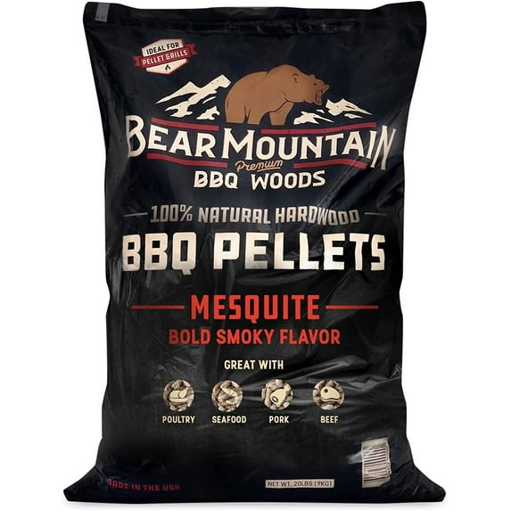 Bear Mountain Premium BBQ WOODS 100% All-Natural Hardwood Pellets - Hickory 20 lb. Bag Perfect for Pellet Smokers, Smoky Wood-Fired Flavor