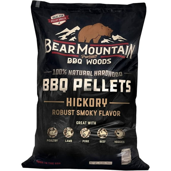 Bear Mountain Premium BBQ Woods 100 Percent All Natural Hardwood Hickory Pellets, Perfect for Pellet Smokers & Grills for Wood-Fired Flavor, 20 Lb Bag