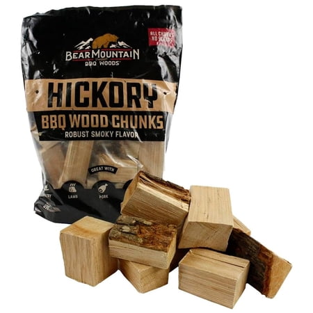 Bear Mountain Premium BBQ Woods Hickory Wood Smoker Chunks, 350 Cu in, 100% All-Natural Hardwood