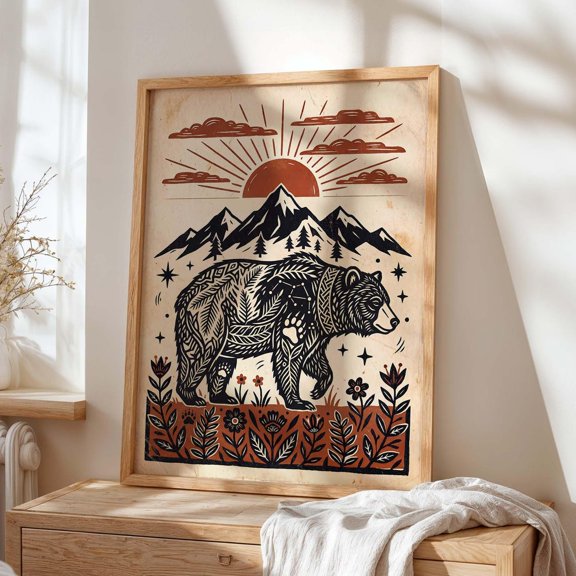 Bear Mountain Rustic Woodland Wall Art Poster